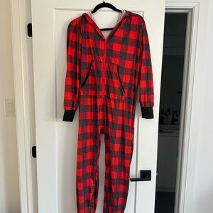 Never Worn- Red and Black Checkered Onesie with Hood